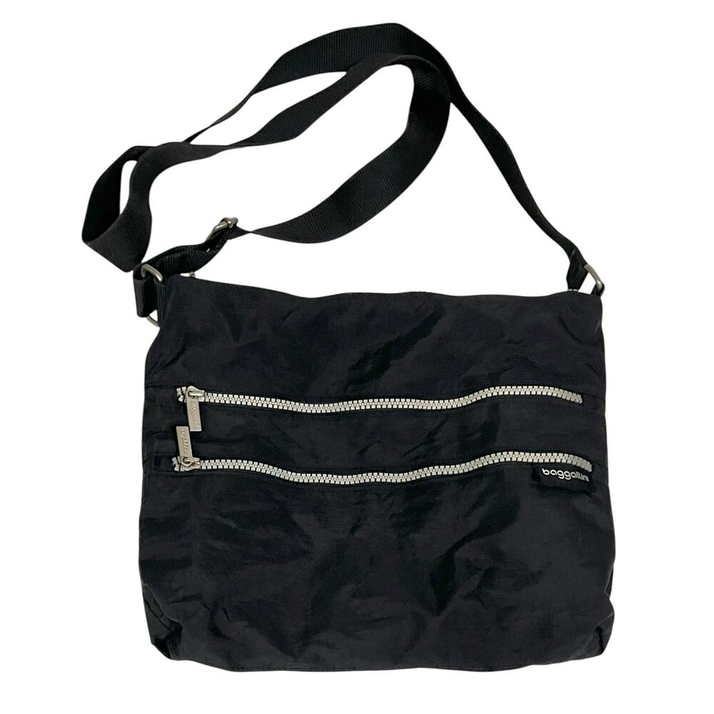 Baggallini Crossbody Bag Black Nylon Lightweight Zip-Top Travel Multi-Pocket